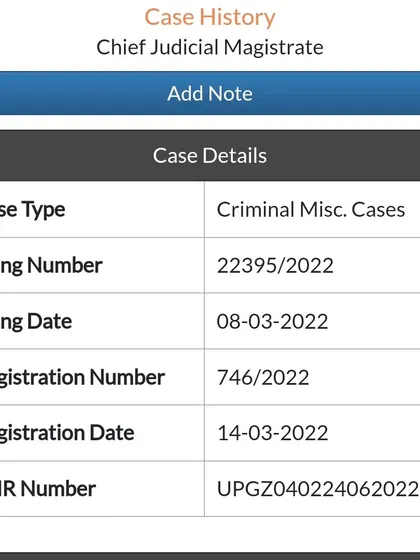 Case details for a 156(3) CrPC application. This screenshot shows the filing details of a Criminal Miscellaneous Case we initiated to get an FIR registered, demonstrating the first step in the legal process.