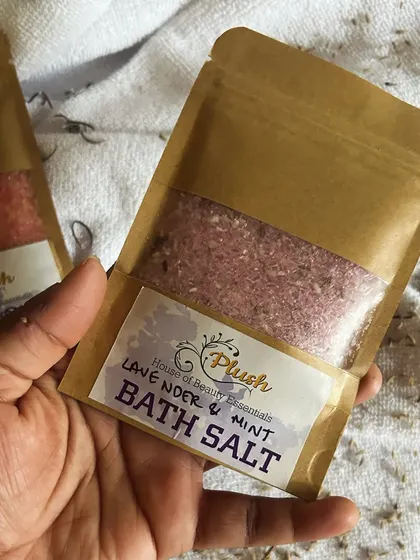 A close-up of my Lavender & Mint bath salt, perfect for soothing your senses.
