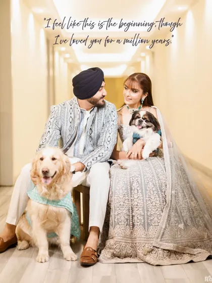 Your story includes all your loved ones, even the furry ones. Including pets in a pre-wedding shoot adds a deeply personal and heartwarming touch, and this family portrait from an engagement session is full of joy.