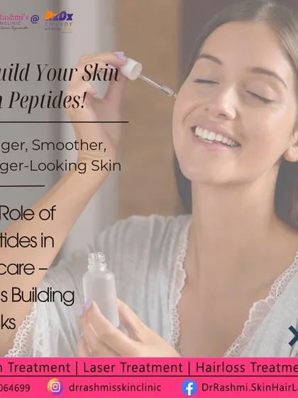 A promotional graphic introducing peptides as the building blocks of skin, essential for achieving stronger, smoother, and younger-looking skin.