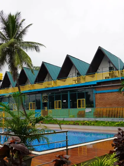 Another view of our A-frame cabins and pool area at the Nandi Hills resort, a guest favorite.