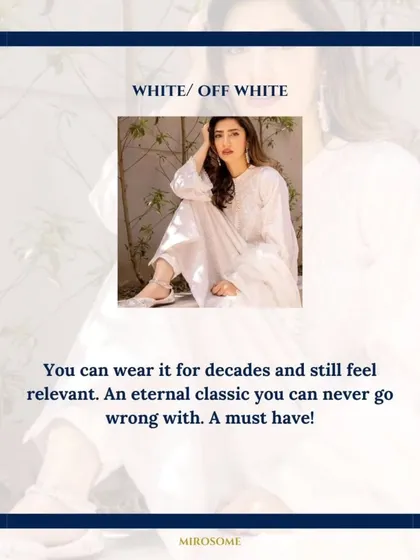 A white or off-white ethnic suit is an eternal classic you can never go wrong with. It's a must-have piece that you can wear for decades and still feel relevant and elegant.