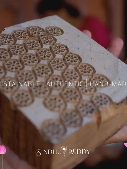 The foundation of my craft lies in authentic, handmade techniques. This wooden block, carved with a delicate lotus pattern, is an example of the traditional methods I use to create unique and sustainable textiles for my collections.
