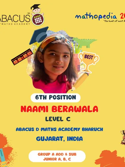 Naami Berawala from Bharuch, Gujarat, a 6th Position winner.