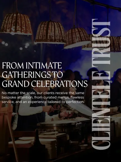 A graphic overlay emphasizing our ability to cater from intimate gatherings to grand celebrations.