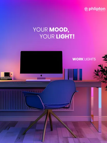 Your mood, your light. For your home office, I can create a "Work Lights" scene that is bright and focused, or you can switch to a more relaxed, colorful vibe for creative tasks.