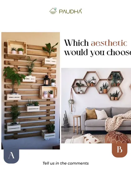 Which aesthetic would you choose? Option A is a rustic, pallet-style vertical planter. Option B is a modern, geometric honeycomb shelf. Both are great ways to display plants, but each creates a very different vibe.