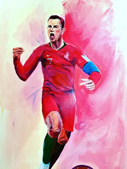 This large-scale mural of Cristiano Ronaldo was painted with acrylics. I also take on commission work and teach students how to scale up their artwork for murals and other major projects.