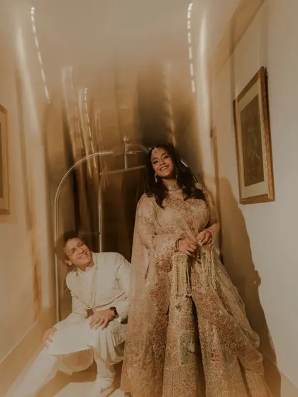 A playful, candid moment captured with motion blur during a destination wedding in Agra. This shows that even in a formal setting, we focus on organic moments.