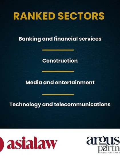 Our firm is pleased to be ranked by Asialaw for our work in key industry sectors, including Technology and Telecommunications, and Media and Entertainment. This recognition highlights our focused expertise in these dynamic fields.