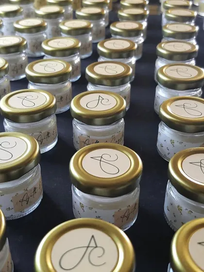 These mini scented candles with custom monograms are a simple, elegant, and affordable wedding favor option.