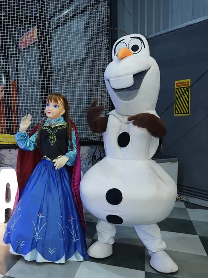 The Anna and Olaf mascots are ready to bring some 'Frozen' magic to the party.