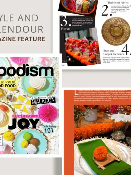 I was pleased and grateful to be featured in Foodism Magazine. This "Table Styling 101" article shared my knowledge and tips on using traditional fabrics, flowers, and brass elements for festive decor.