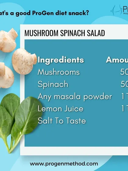 The ingredients for our Mushroom Spinach Salad are simple and fresh. All you need is mushrooms, spinach, masala, lemon juice, and salt.