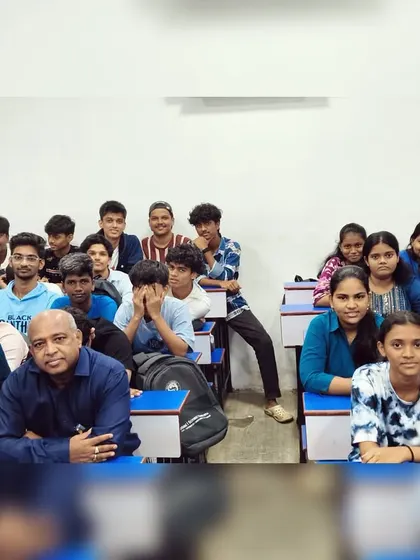 Students celebrating Day 3 of Navratri in royal blue, a color that represents positivity and strength.