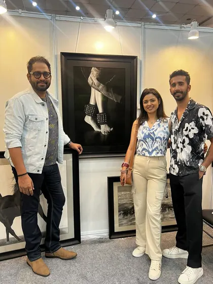 With the muse for my artwork 'Taal', Arshhia, and her partner. It was magical to capture her graceful legs on my canvas.