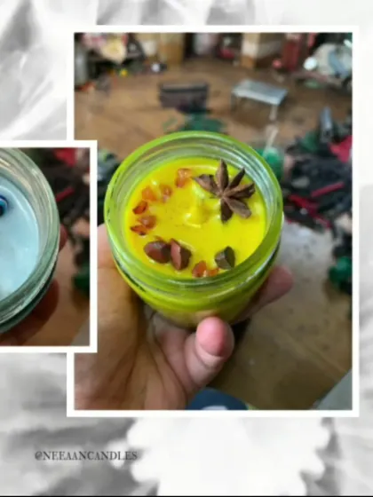 Here's a look at my premium jar candles. The yellow one is for sunshine and the blue one is for protection. They make great gifts for any occasion.