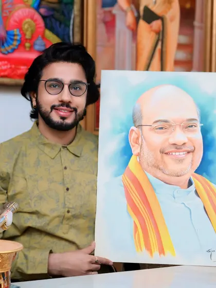 A portrait of the Honorable Home Minister, Shri Amit Shah ji, captured in acrylic on a 24 by 1.5 feet canvas. The aim was to reflect his warm personality and strong leadership.