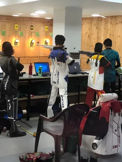 A glimpse of our shooters practicing their stances. Proper form is the foundation of precision shooting, and our coaches pay close attention to every detail.