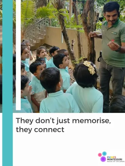 They don't just memorize, they connect. A guide shows children a natural object, sparking their curiosity and linking their learning to the real world.