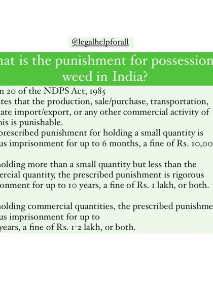 This infographic details the punishment for possessing weed in India under the NDPS Act. I provide clear guidance on the potential consequences and defense strategies.