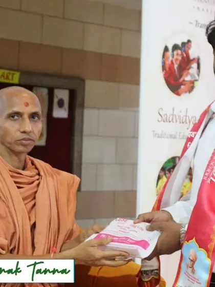 Receiving blessings and a token of appreciation from a saint at Gurukul. Their guidance is invaluable.