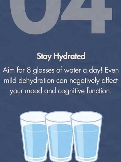Staying hydrated is simple but powerful. Even mild dehydration can negatively affect your mood and ability to concentrate, so we remind our new mothers to aim for at least 8 glasses of water a day for better cognitive and emotional balance.