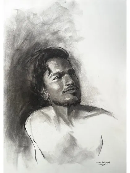 This is a portrait of Neeraj, sketched from life using charcoal. Live sketching forces you to capture the essence of a person quickly, and I focused on his thoughtful expression and the play of light on his face.