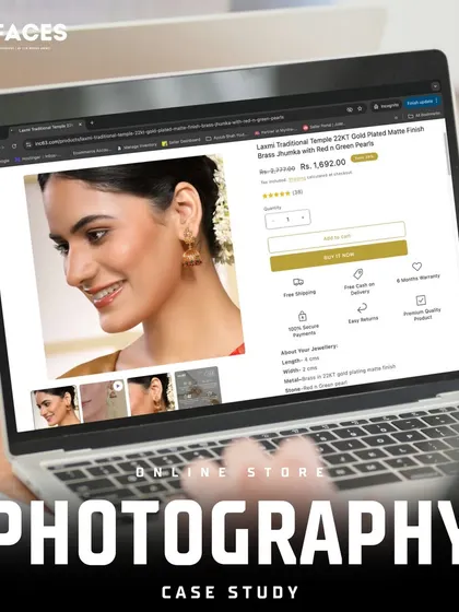 Another product page view, this time focusing on the image gallery for a pair of jhumkas.