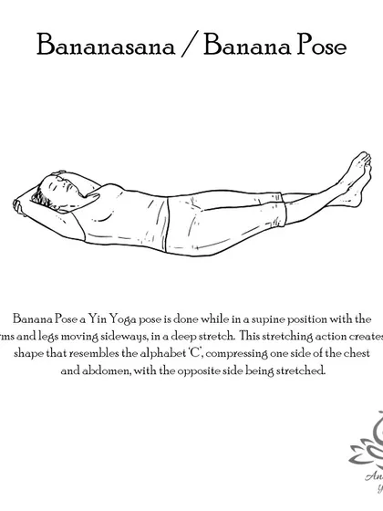 Bananasana (Banana Pose) is a yin yoga pose that provides a deep side-body stretch, compressing one side of the abdomen while opening the other.
