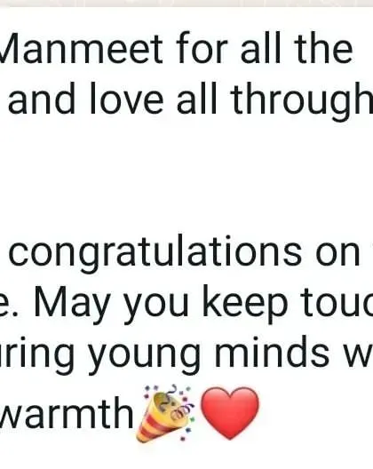 "Grateful... for all the guidance and love all through these years." A heartfelt message from a parent on a milestone anniversary. These relationships are the foundation of my work.
