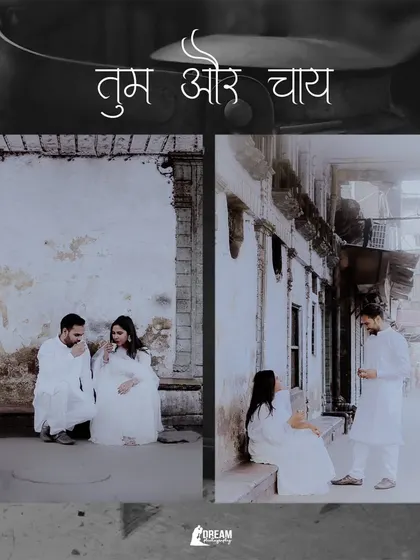 A themed collage with the Hindi text "Tum aur Chai" (You and Tea), capturing quiet, shared moments in the rustic lanes of Old Delhi.