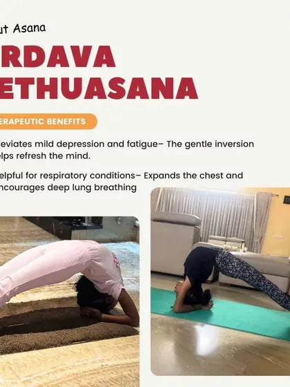 This infographic explores the therapeutic benefits of Urdava Sethuasana, explaining how it can alleviate mild depression and fatigue by refreshing the mind.