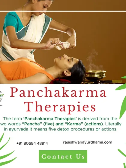 Panchakarma therapies are the five primary actions of detoxification in Ayurveda. Here, a therapist performs a procedure to help cleanse the head and neck region, removing accumulated toxins.