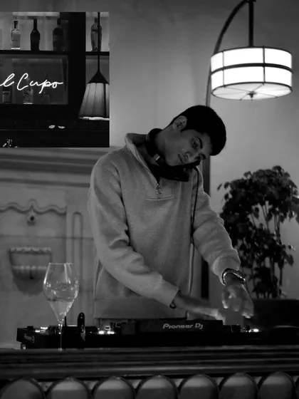 Our resident DJ Abhin Malik at the fountain, spinning tracks. The architecture of the space becomes part of the DJ booth.