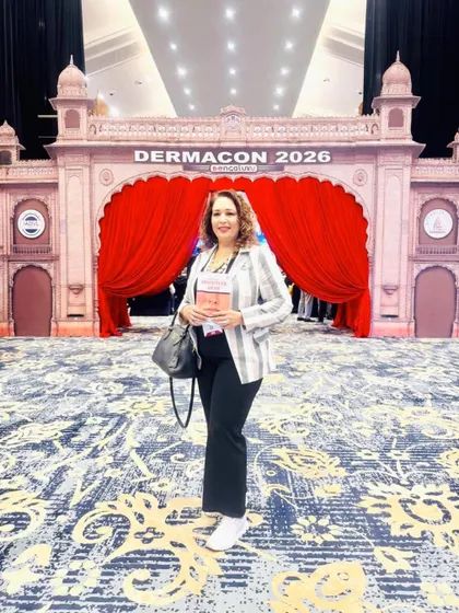 As a practitioner and educator, I believe in advancing our field through research and collaboration. This photo was taken at Dermacon 2026, where I presented my paper on Facial Sculpting and co-authored a book on Sensitive Skin, highlighting my commitment to evidence-based aesthetic dermatology.