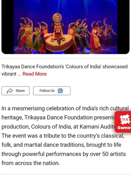 A screenshot of an article from the Times of India reviewing our 'Colours of India' show, which featured over 50 artists.