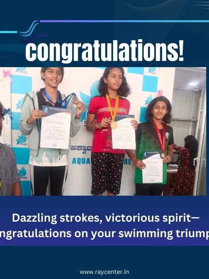 Celebrating the victorious spirit of our young swimmers on the podium with their medals and certificates.
