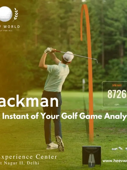 An advertisement for Trackman sessions at my Golf Experience Center, highlighting the ability to get instant analysis of your golf game.