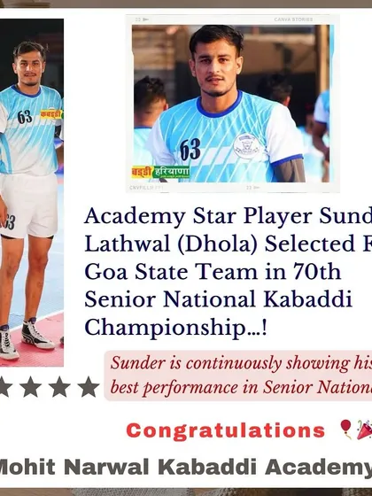 Another one of our star players, Sunder Lathwal, was selected for the Goa state team for the 70th Senior National Kabaddi Championship.
