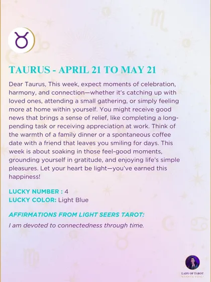 This week's tarot guidance for Taurus. Expect moments of celebration, harmony, and connection. This week is about soaking in those feel-good moments.