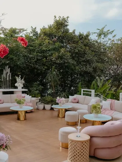 For Radhika and Anant's Lagan Lakhwanu ceremony, we worked with pastel romantic hues that blended perfectly with the verdant surroundings. The design was warm, minimal, neutral, and spiritual.