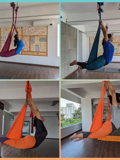 More moments from our vibrant aerial and acro yoga classes, showcasing the variety of poses, the supportive environment, and the pure fun of flying. From beginner drops to advanced flows and teacher trainings, there's a place for everyone to explore.