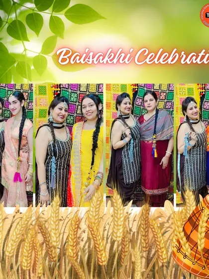 A collage of beautiful moments from our Baisakhi celebration, showcasing the traditional Punjabi attire and festive spirit.