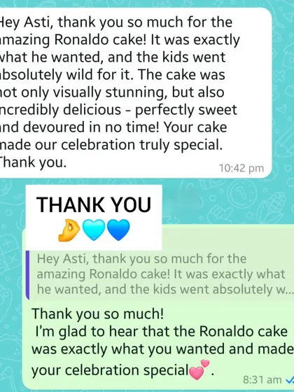 "The cake was not only visually stunning, but also incredibly delicious." Fantastic feedback for the Ronaldo football cake.
