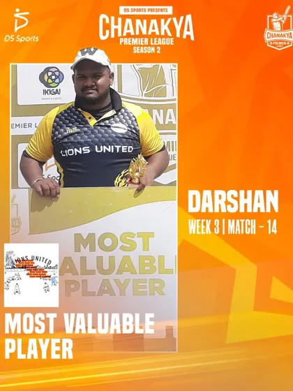 Darshan, the Most Valuable Player from Week 3, Match 14. We recognize outstanding performances every week of the league.