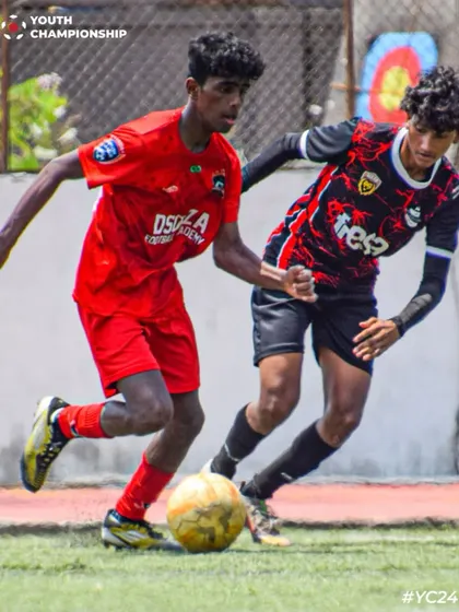 A fierce duel for the ball during the Youth Championship semi-final. Our players give their all in high-stakes matches.