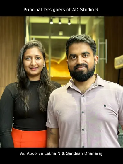 A portrait of us, the principal designers of AD Studio 9, Ar. Apoorva Lekha N & Sandesh Dhanaraj.