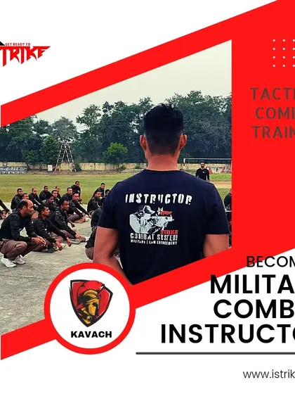 Become a Military Combat Instructor with Kavach. This graphic shows one of my instructors leading a law enforcement unit, highlighting the high level of training we provide in our certification courses.