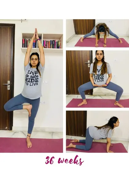 This mama at 36 weeks is a great example of how you can modify your practice. She's using poses to build stamina and create space for her baby.